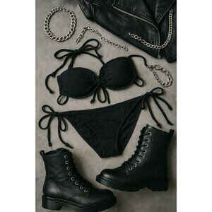 Fresh Peaches Black Tie Bikini–Zebra Burnout Texture–Made in California–No Size